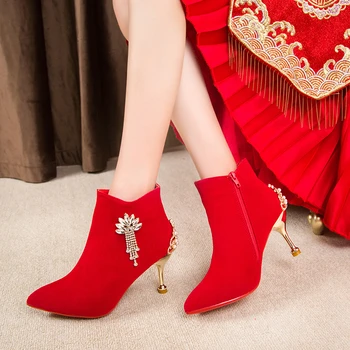 Обувь для женщин 2023, Высококачественные женские ботинки на молнии, пикантные ботильоны на высоком каблуке с острым носком, Элегантные туфли для выпускного вечера, женская обувь
