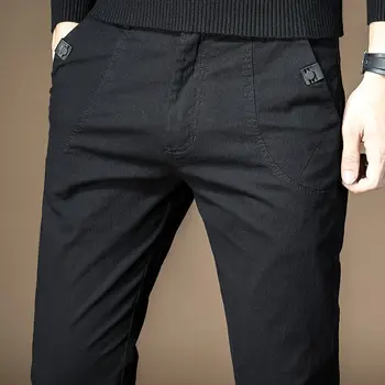 2023, Корейские повседневные брюки с прямыми эластичными штанинами для мужчин, Весна-осень, Черная стрейчевая Деловая дизайнерская одежда, Брюки-бойфренды