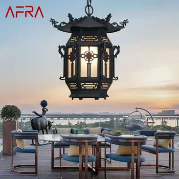Китайский фонарь AFRA Подвесные светильники Наружная водонепроницаемая светодиодная черная ретро-люстра для домашнего декора коридора отеля Электричество