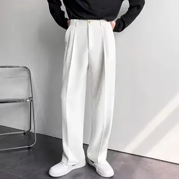 Ощущение подвешивания, прямые брюки-трубочки, мужские свободные повседневные белые широкие брюки корейского производства