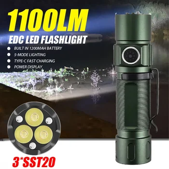 Мощный светодиодный фонарик EDC мощностью 1100 Лм, USB-перезаряжаемый тактический фонарь со встроенной батареей 18650, фонарь для рыбалки на открытом воздухе