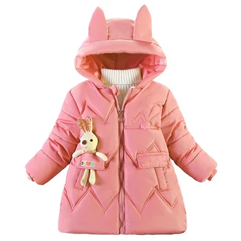 Украшение в виде кролика для девочек, зимняя куртка с капюшоном, толстое теплое пальто, верхняя одежда на молнии для младенцев, Новая повседневная одежда для малышей 2-5 лет