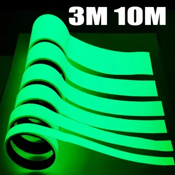 3M10M Светящаяся Лента Зеленая Предупреждающая Наземная Лампа Для Хранения Лестницы Противоскользящая Наклейка Велосипедная Рама Предупреждающая Светоотражающая Флуоресцентная Лента