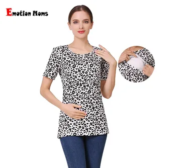 Леопардовая одежда для беременных Emotion Moms с коротким рукавом, футболка для кормления, топы для беременных, футболка Summe