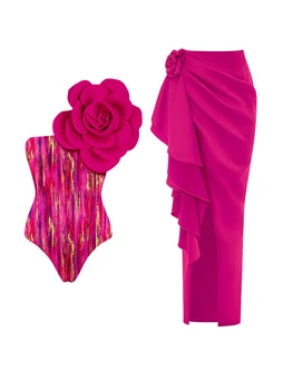 Модный цельный купальник с принтом в виде розы и красного цвета, сексуальный цветок на одно плечо, женская накидка с высокой талией, купальный костюм для пляжа
