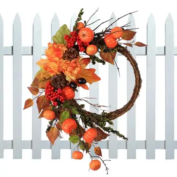 осенние венки 50 см, тыква, ягоды, кленовый лист, искусственный венок, осенний венок для сбора урожая, Рождественский венок для дома на Хэллоуин