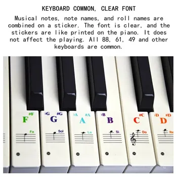 Наклейка на пианино для клавиш-съемное покрытие для 88 клавиатур, наклейки с нотами персонала, наклейки на клавиатуру пианино, красочные