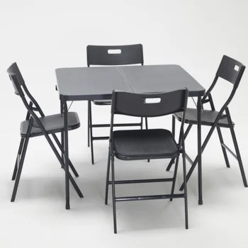 Комплект складных столов и стульев из 5 шт., каркас из полипропилена и стали с порошковым покрытием, черный, 1 стол + 4 стула, Садовая мебель для балкона, патио