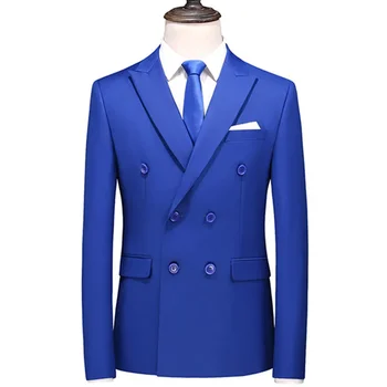 Модный Новый мужской Повседневный бутик 2024, Деловой Однотонный Двубортный костюм, Блейзеры, куртка, пальто