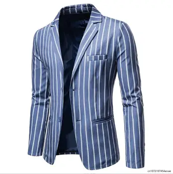 Новые мужские повседневные блейзеры большого размера, пиджак в синюю и белую полоску с двумя пуговицами, мужской официальный пиджак, блейзер, мужской размер