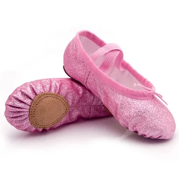 Балетная танцевальная обувь для занятий йогой, тапочки на плоской подошве, блестящие розовые, синие, розово-красные цвета, балетная танцевальная обувь для девочек, детей, женщин, учителей