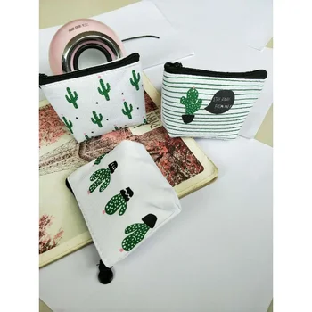 Креативный холщовый кошелек, индивидуальность, маленький свежий холщовый кошелек, симпатичный кактус на молнии, Корейская версия, холщовая сумка для ключей