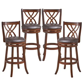 Costway Комплект из 4 вращающихся барных стульев Высотой до барной стойки, стулья для обеденного паба с ножками из каучукового дерева