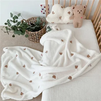 Детское одеяло из мягкого кораллового бархата, мультяшное детское одеяло, одеяло для новорожденных, одеяло для сна, детское вышитое одеяло