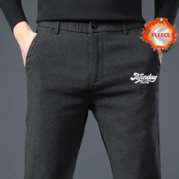 MondayFlow - Мужские шерстяные брюки для гольфа, деловые брюки для гольфа, брендовая одежда, плотные, теплые, тонкие, прямые, с эластичным поясом, черные, wi